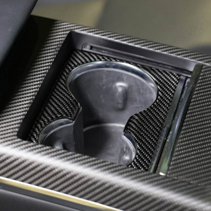 EVAAM® Real Carbon Fiber Console Cup Holder Cover For Model S/X 2021+ - EVAAM