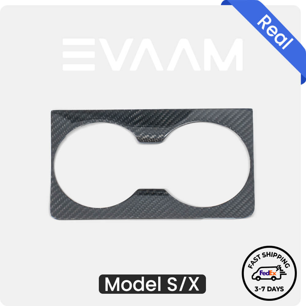 EVAAM® Real Carbon Fiber Console Cup Holder Cover For Model S/X 2021+ - EVAAM