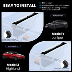 EVAAM® USB HUB Center Console Adapter Docking Station With Ambient Light for Model Y Juniper/Model 3 Highland