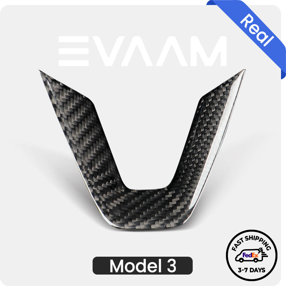 EVAAM® Real Carbon Fiber Steering Wheel V-Cover for Tesla Model 3/Y