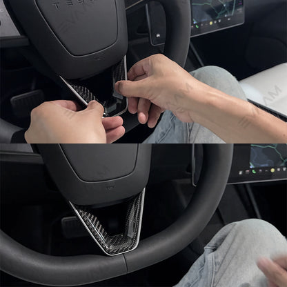 2024 Model 3 Highland EVAAM® Real Carbon Fiber Tesla Steering Wheel V-Cover - EVAAM
