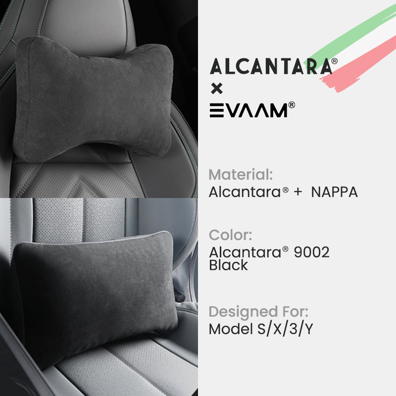 Alcantara Neck & Lumbar Support Pillow Set for Tesla Model 3/Y/S/X -EVAAM® (2PCS) - EVAAM