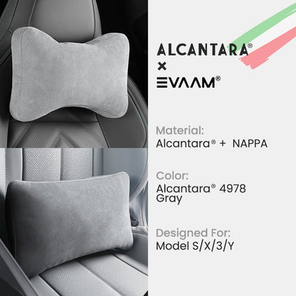 Alcantara Neck & Lumbar Support Pillow Set for Tesla Model 3/Y/S/X -EVAAM® (2PCS) - EVAAM