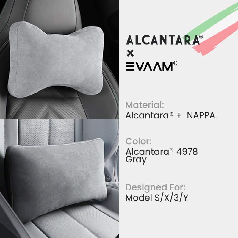 Alcantara Neck & Lumbar Support Pillow Set for Tesla Model 3/Y/S/X -EVAAM® (2PCS) - EVAAM