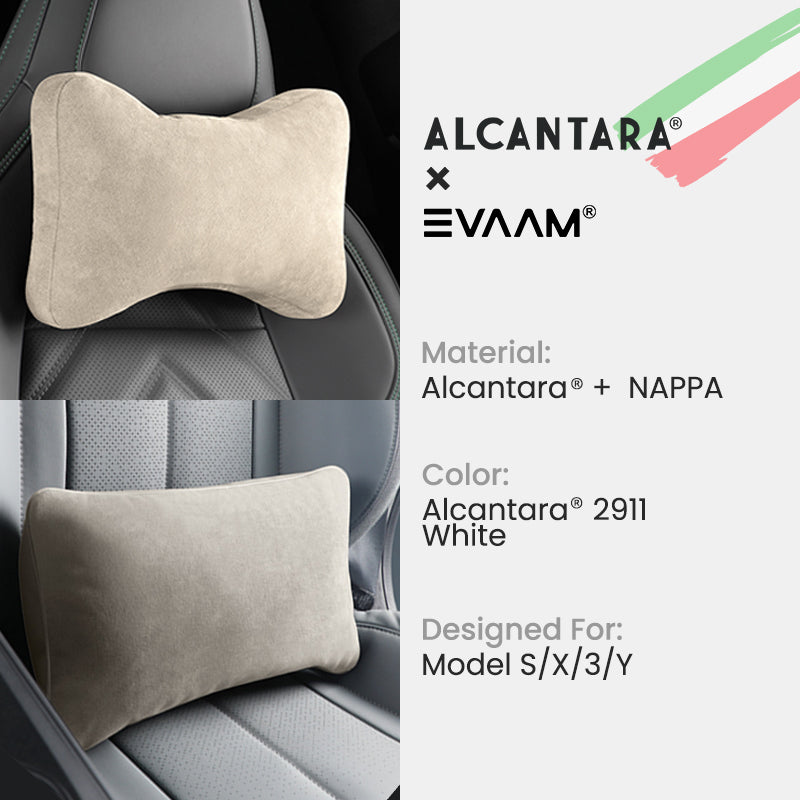 Alcantara Neck & Lumbar Support Pillow Set for Tesla Model 3/Y/S/X -EVAAM® (2PCS)