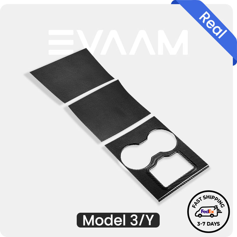 EVAAM® Gloss Real Carbon Fiber Tesla Center Console Wraps Kit for Model 3/Y (2017-2020) - EVAAM