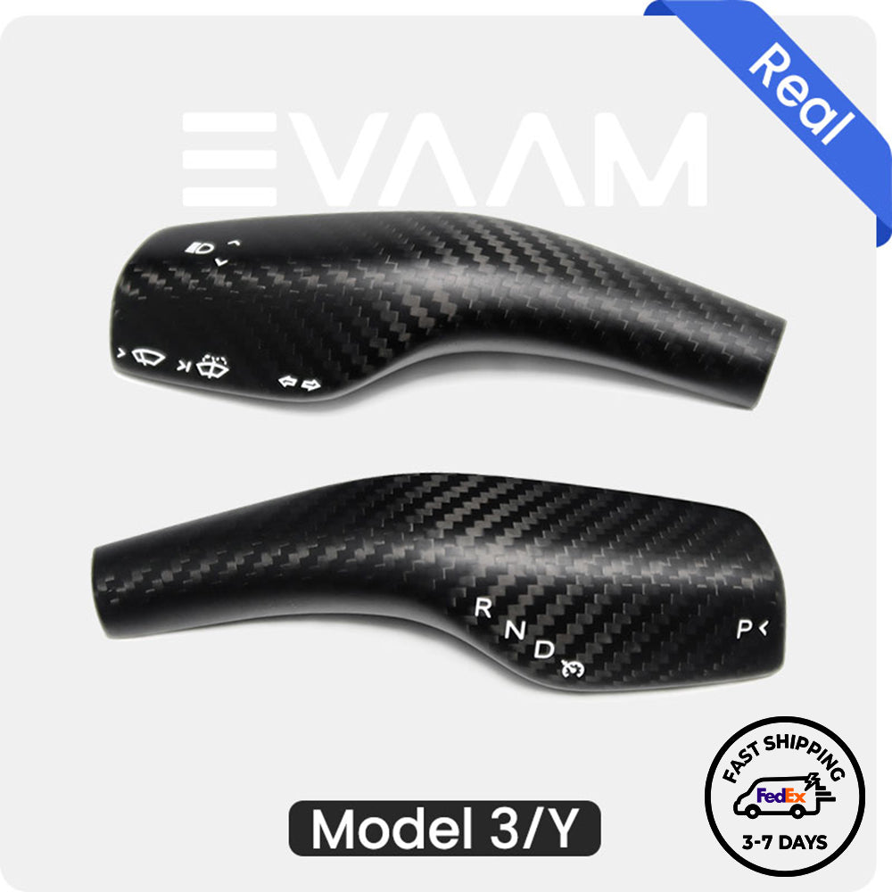 EVAAM® Matte Real Carbon Fiber Tesla Gear Shift Cover Trim for Model 3/Y [2017-2023] (2Pcs) - EVAAM