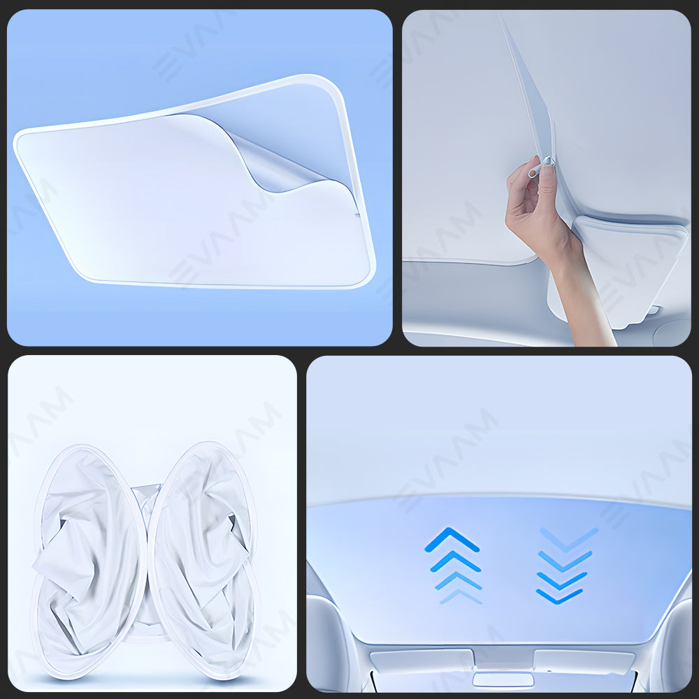 EVAAM® Double-layer Retractable Glass Roof Sun Shade for Tesla Model 3/Y - EVAAM