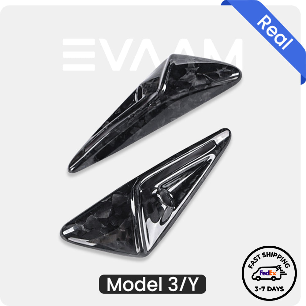 EVAAM® Forged Real Carbon Fiber Tesla Turn Signal Side Camera Covers for Model 3/Y [2021-2023] (2Pcs) - EVAAM