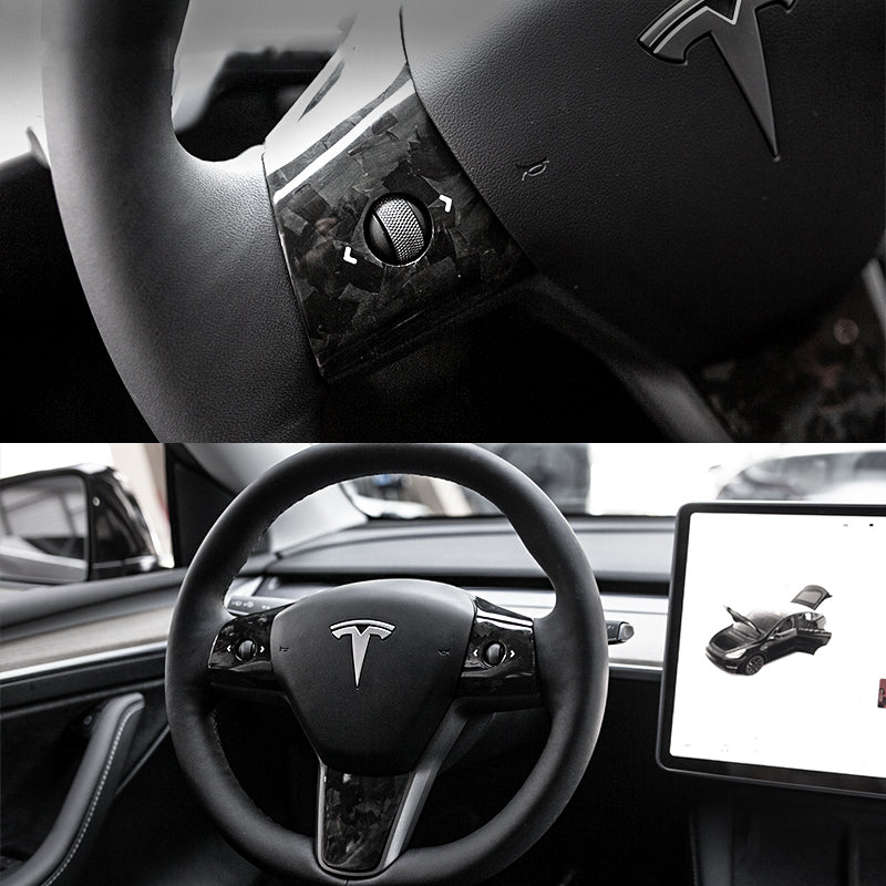 EVAAM® Forged Real Carbon Fiber Steering Wheel Wrap Cover for Tesla Model 3/Y (2017-2023) - EVAAM