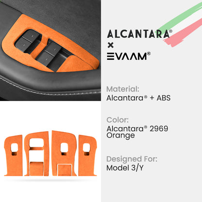 Alcantara Door & Window Switch Button Trim Cover For Tesla Model 3/Y (2017-2023)-EVAAM® - EVAAM