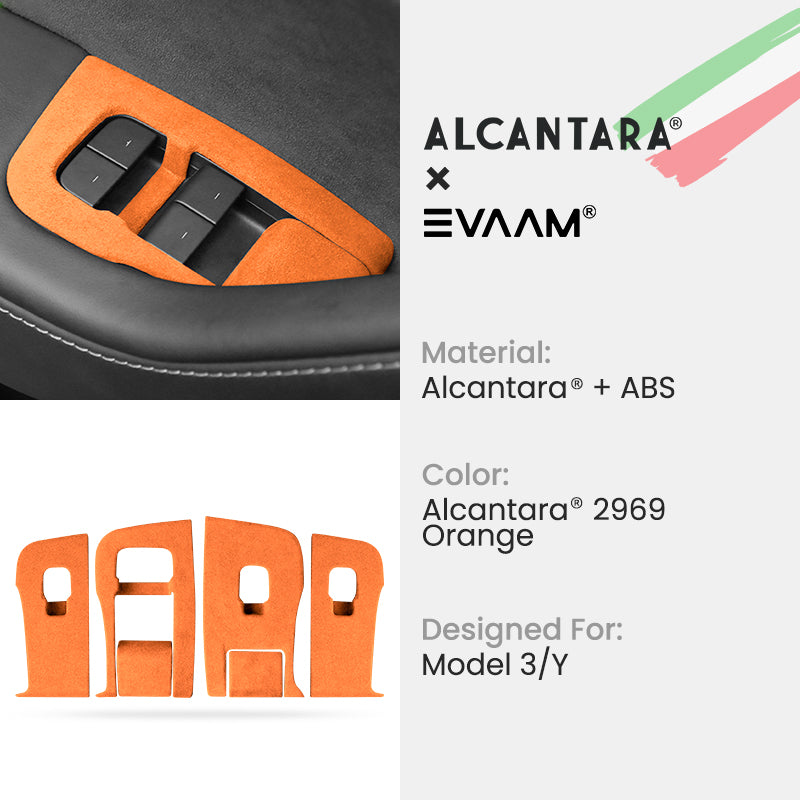 Alcantara Door & Window Switch Button Trim Cover For Tesla Model 3/Y (2017-2023)-EVAAM® - EVAAM