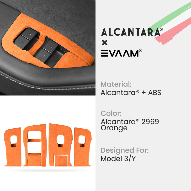 Alcantara Door & Window Switch Button Trim Cover For Tesla Model 3/Y (2017-2023)-EVAAM®