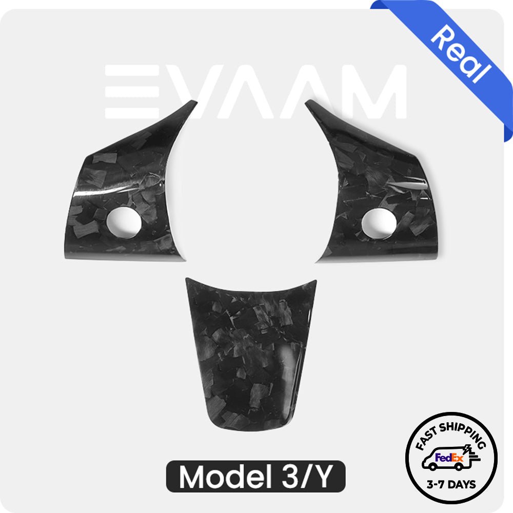 EVAAM® Forged Real Carbon Fiber Steering Wheel Wrap Cover for Tesla Model 3/Y (2017-2023) - EVAAM