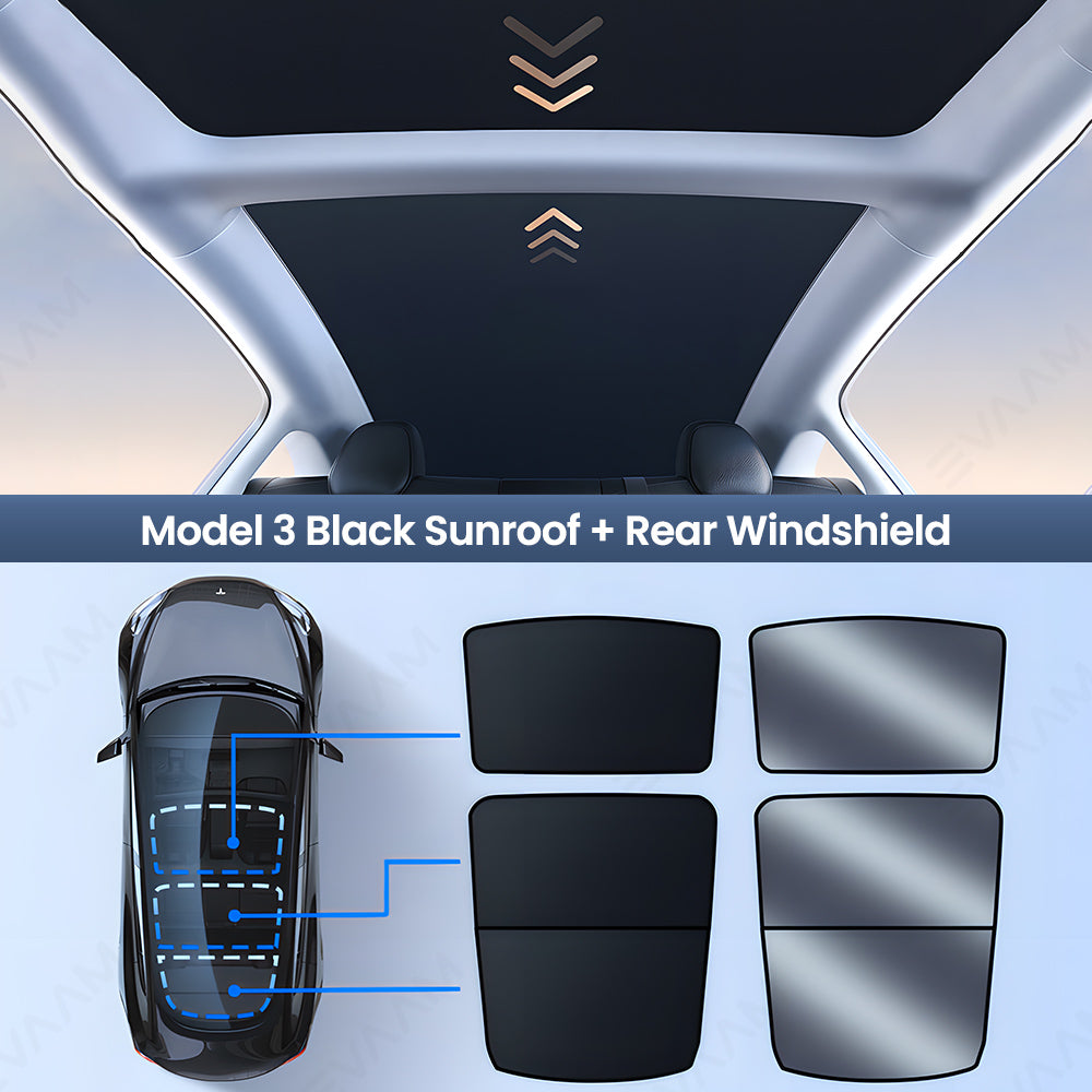 EVAAM® Double-layer Retractable Glass Roof Sun Shade for Tesla Model 3/Y - EVAAM