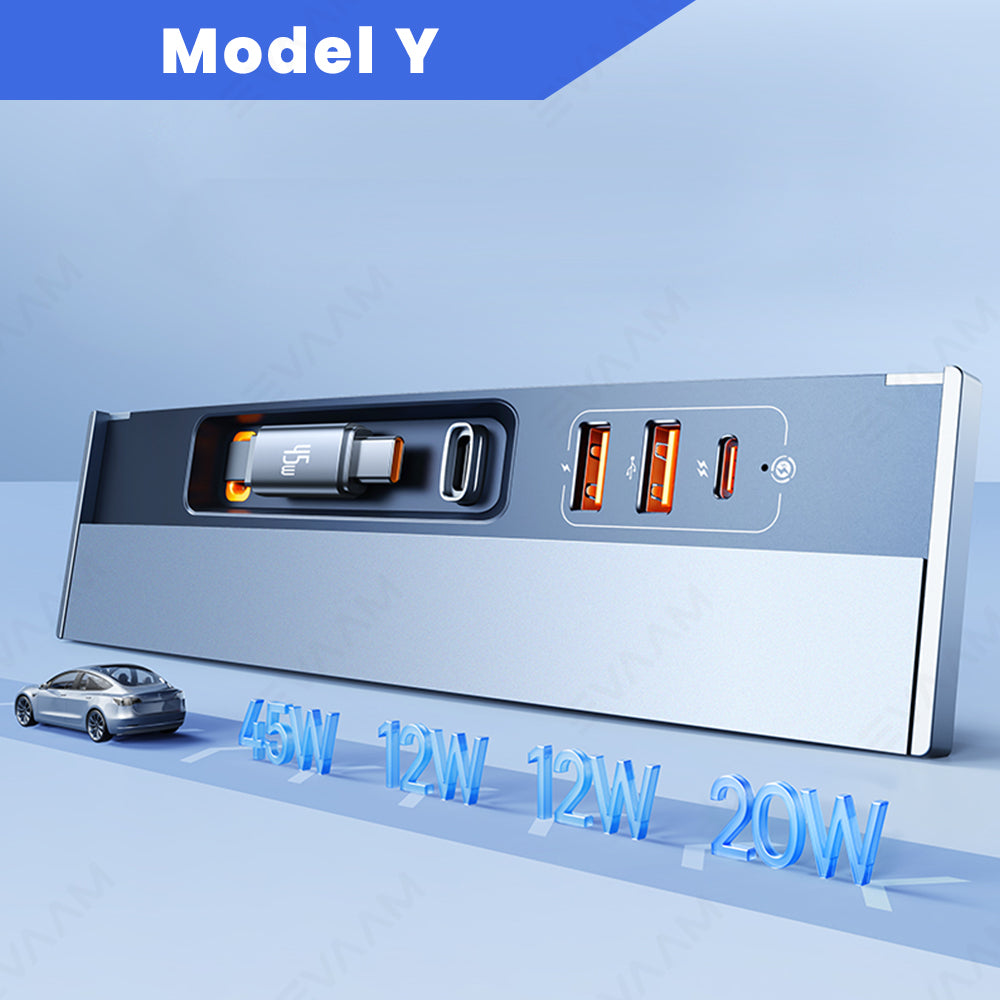 EVAAM® Fast Charge USB Hub with Retractable Cable for Tesla Model 3/Y - EVAAM