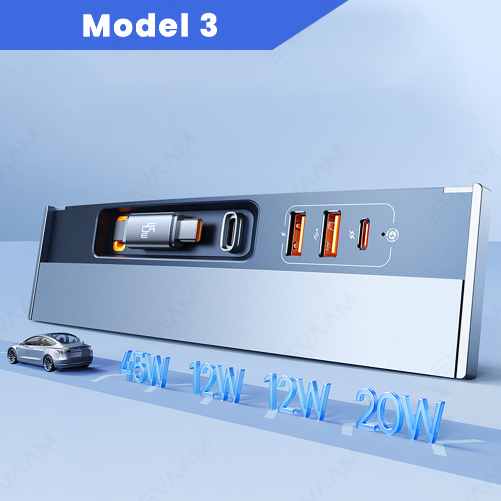 EVAAM® Fast Charge USB Hub with Retractable Cable for Tesla Model 3/Y - EVAAM