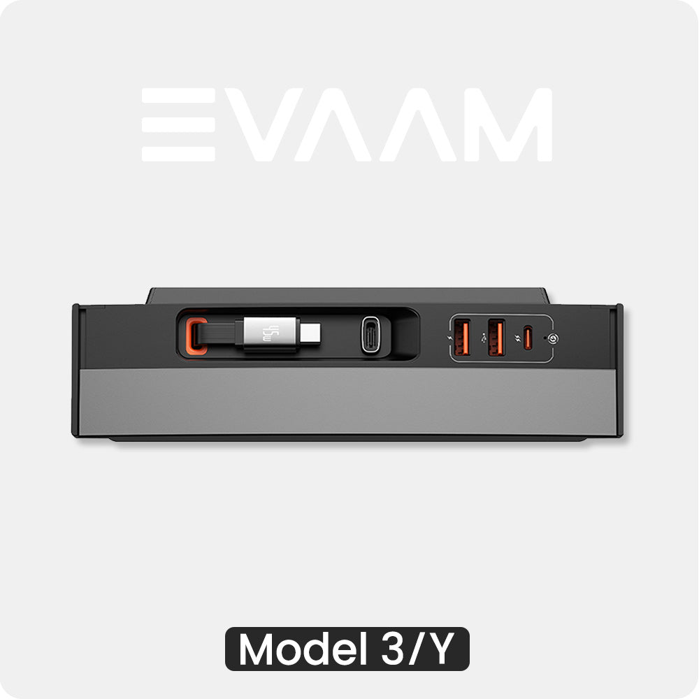 EVAAM® Fast Charge USB Hub with Retractable Cable for Tesla Model 3/Y - EVAAM
