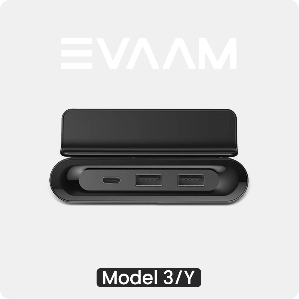 EVAAM® Fast Charge Behind Screen Folding Multi USB HUB for Tesla Model 3/Y