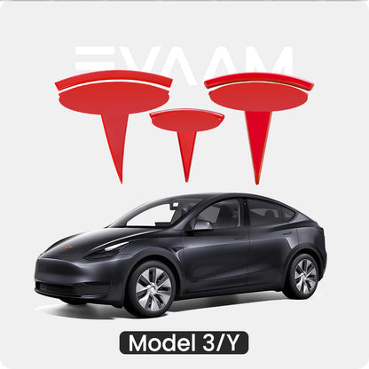EVAAM® Front & Rear Badge Decal Wrap Logo Covers Full Set for Tesla Model 3/Y (3 pcs) - EVAAM