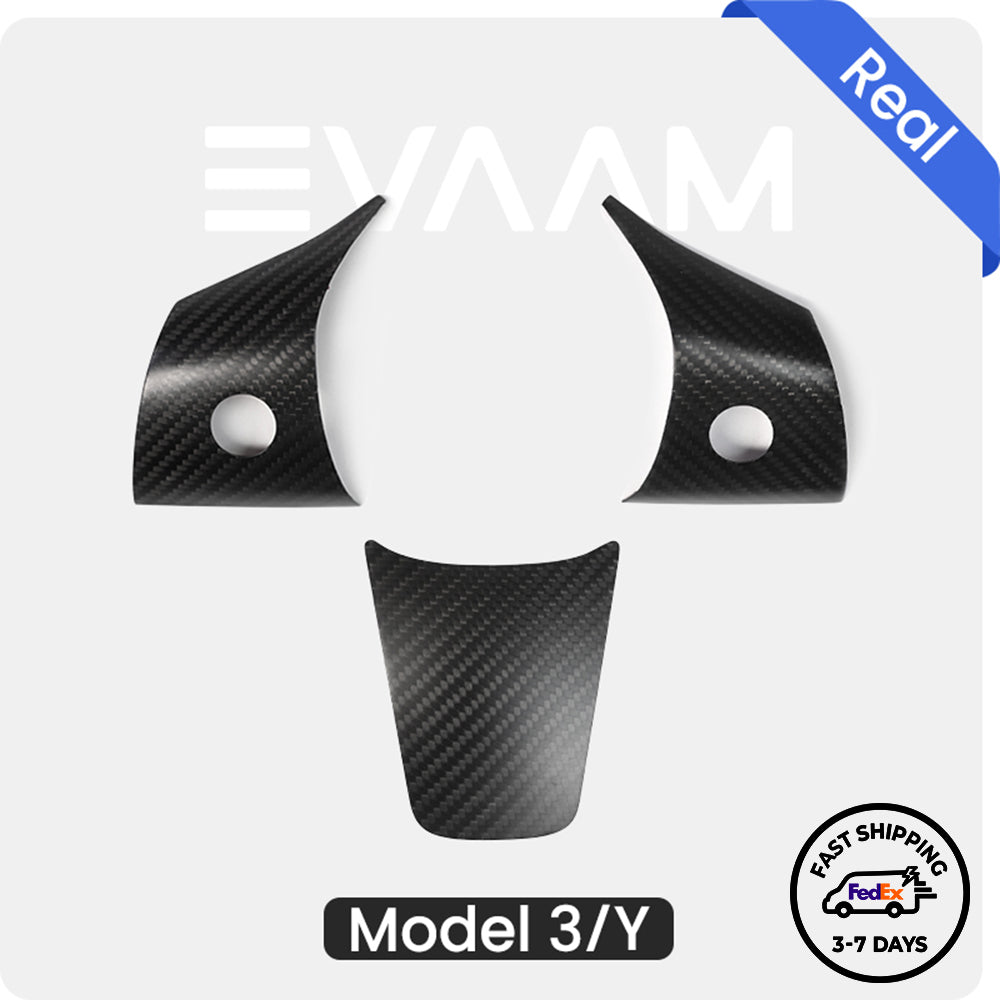 EVAAM® Lenkradhüllen-Set aus mattem Echtkarbon für Tesla Model 3/Y (2017–2023).