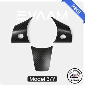 EVAAM® Matte Real Carbon Fiber Steering Wheel Wrap Cover Kit for Tesla Model 3/Y (2017-2023) - EVAAM