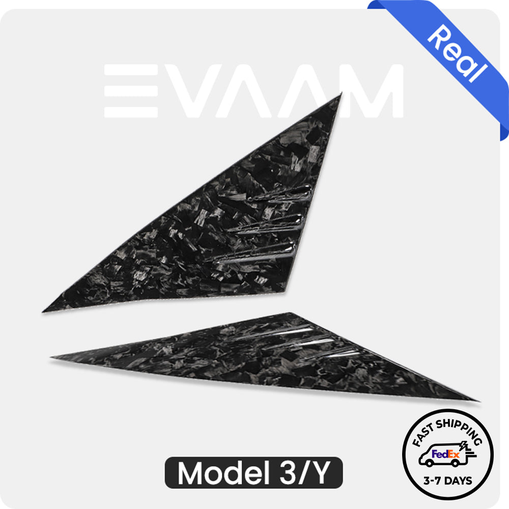EVAAM® Forged Real Carbon Fiber Front Triangular Window Cover Trim for Tesla Model 3/Y (2017-2023) - EVAAM