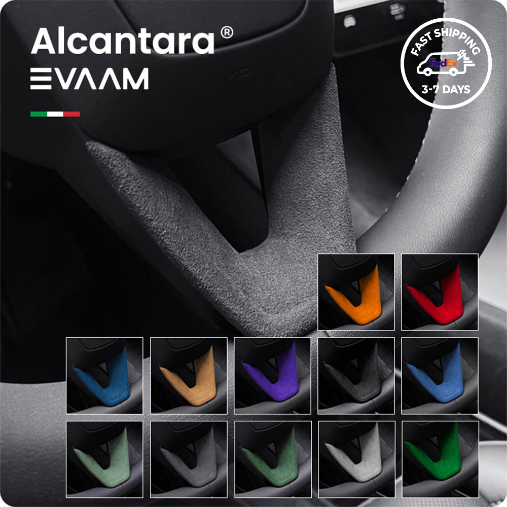 Alcantara 2024 Model 3 Highland Steering Wheel U-Shaped Cover for Tesla-EVAAM®