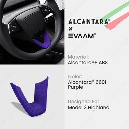 Alcantara 2024 Model 3 Highland Steering Wheel U-Shaped Cover for Tesla-EVAAM® - EVAAM