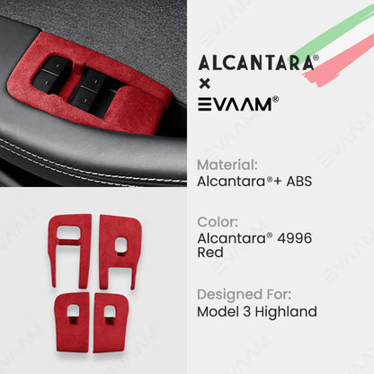 Alcantara 2024 Model 3 Highland Door & Window Switch Button Trim Cover For Tesla -EVAAM® - EVAAM