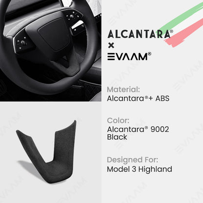 Alcantara 2024 Model 3 Highland Steering Wheel U-Shaped Cover for Tesla-EVAAM® - EVAAM