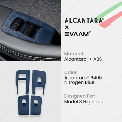 Alcantara 2024 Model 3 Highland Door & Window Switch Button Trim Cover For Tesla -EVAAM® - EVAAM