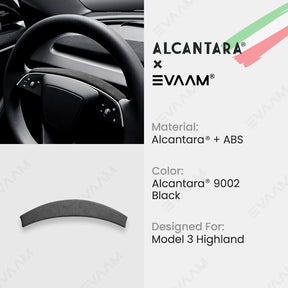 Alcantara 2024 Model 3 Highland Steering Wheel Strip Cover for Tesla-EVAAM® - EVAAM