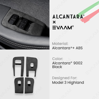 Alcantara 2024 Model 3 Highland Door & Window Switch Button Trim Cover For Tesla -EVAAM® - EVAAM
