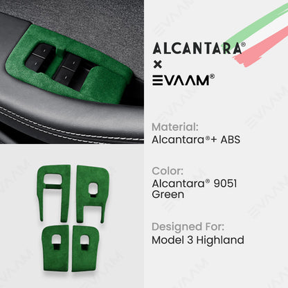 Alcantara 2024 Model 3 Highland Door & Window Switch Button Trim Cover For Tesla -EVAAM® - EVAAM