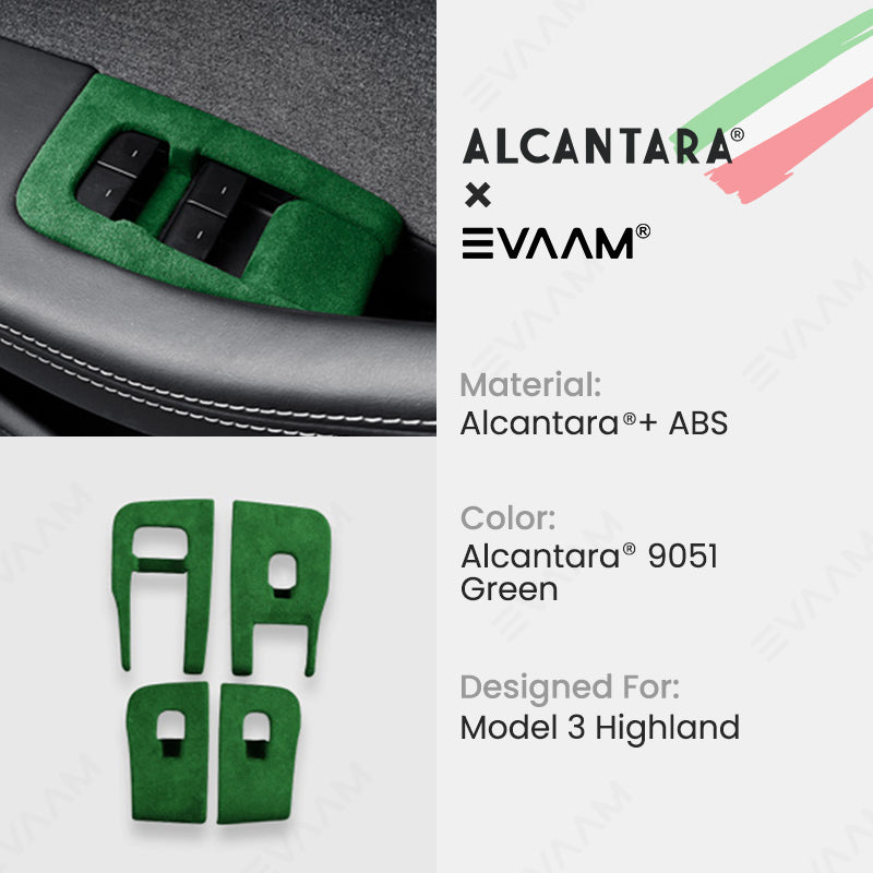 Alcantara 2024 Model 3 Highland Door & Window Switch Button Trim Cover For Tesla -EVAAM® - EVAAM