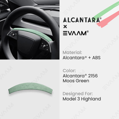 Alcantara 2024 Model 3 Highland Steering Wheel Strip Cover for Tesla-EVAAM® - EVAAM