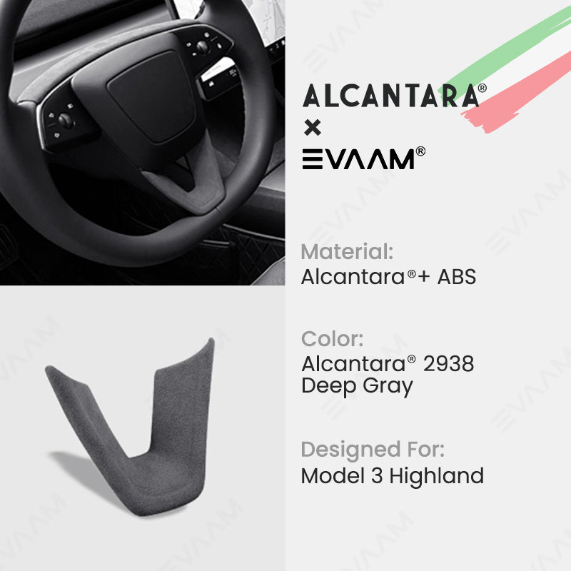 Alcantara 2024 Model 3 Highland Steering Wheel U-Shaped Cover for Tesla-EVAAM® - EVAAM