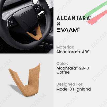 Alcantara 2024 Model 3 Highland Steering Wheel U-Shaped Cover for Tesla-EVAAM® - EVAAM