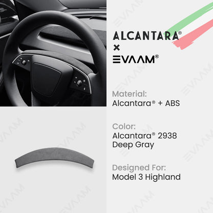 Alcantara 2024 Model 3 Highland Steering Wheel Strip Cover for Tesla-EVAAM® - EVAAM