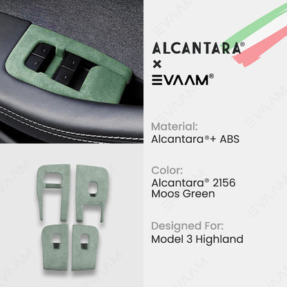 Alcantara 2024 Model 3 Highland Door & Window Switch Button Trim Cover For Tesla -EVAAM® - EVAAM