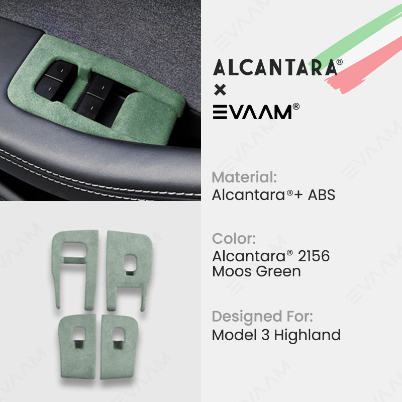 Alcantara 2024 Model 3 Highland Door & Window Switch Button Trim Cover For Tesla -EVAAM® - EVAAM