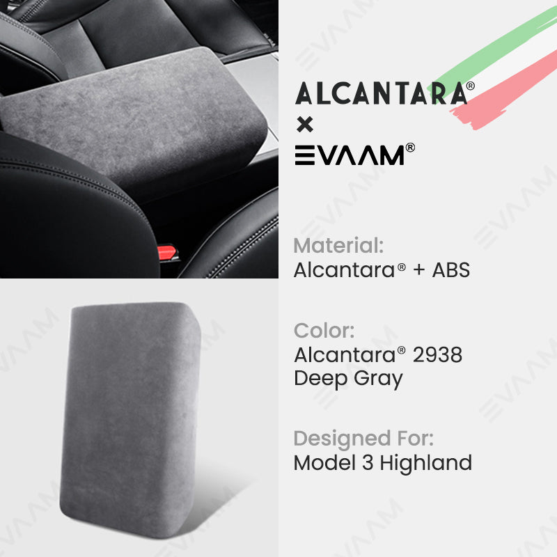 Alcantara 2024 Model 3 Highland Armrest Cover for Tesla-EVAAM® - EVAAM