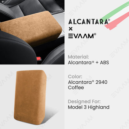 Alcantara 2024 Model 3 Highland Armrest Cover for Tesla-EVAAM® - EVAAM