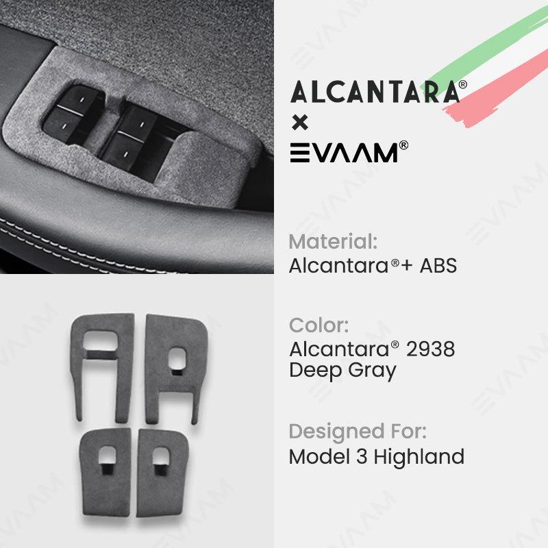 Alcantara 2024 Model 3 Highland Door & Window Switch Button Trim Cover For Tesla -EVAAM® - EVAAM
