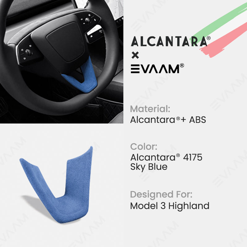 Alcantara 2024 Model 3 Highland Steering Wheel U-Shaped Cover for Tesla-EVAAM® - EVAAM