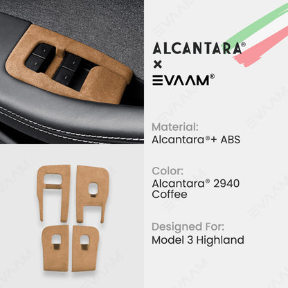 Alcantara 2024 Model 3 Highland Door & Window Switch Button Trim Cover For Tesla -EVAAM® - EVAAM