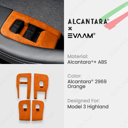 Alcantara 2024 Model 3 Highland Door & Window Switch Button Trim Cover For Tesla -EVAAM® - EVAAM