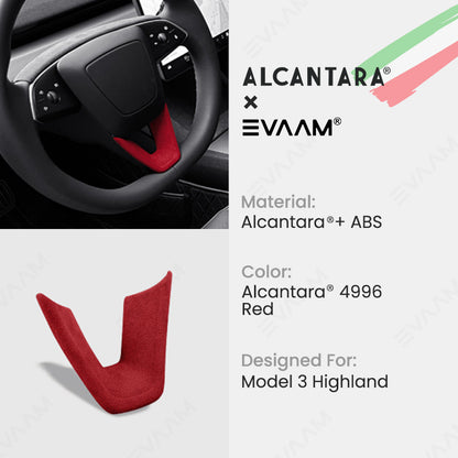 Alcantara 2024 Model 3 Highland Steering Wheel U-Shaped Cover for Tesla-EVAAM® - EVAAM