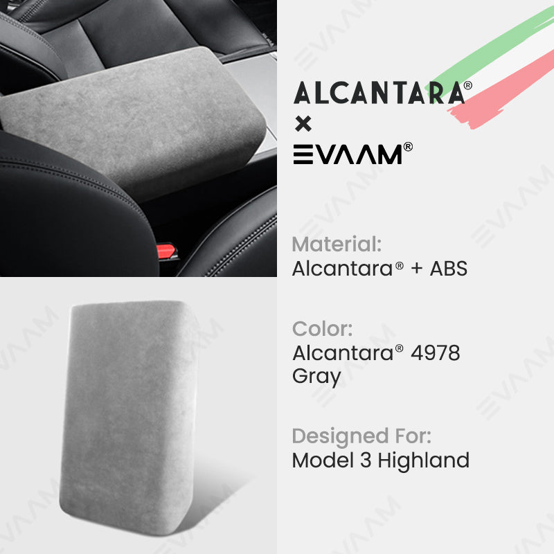 Alcantara 2024 Model 3 Highland Armrest Cover for Tesla-EVAAM® - EVAAM